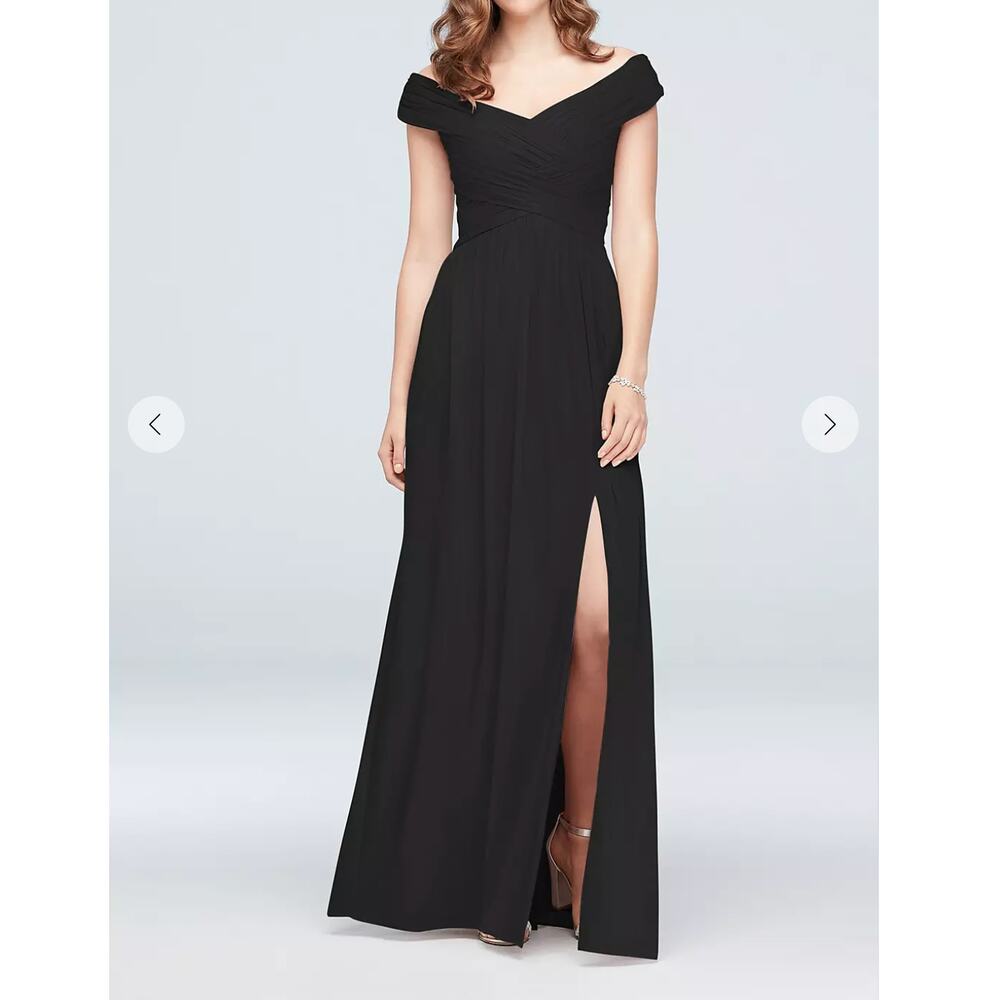 David's Bridal Black Off-Shoulder Maxi Dress